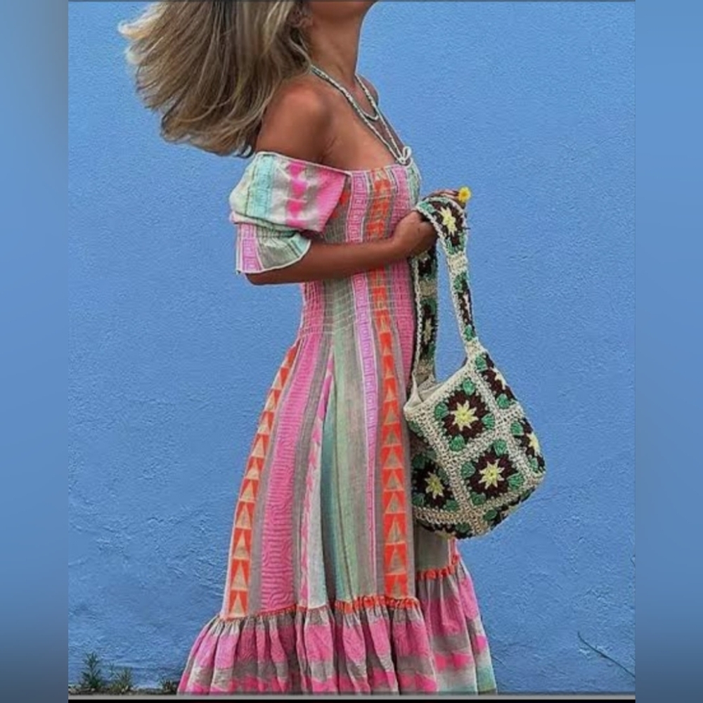Off-Shoulder Multi-Color Stripe Maxi Dress 2X